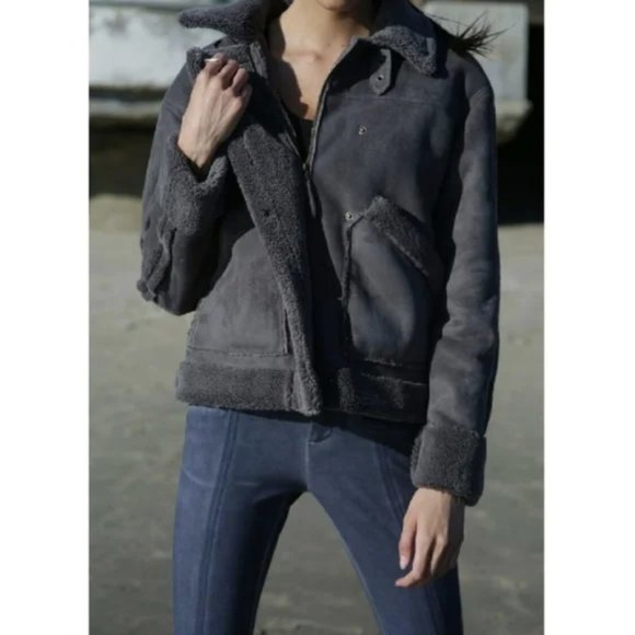 NWOT Anthropologie Marrakech Tina Suede Sherpa Fleece Aviator Jacket, Size XS - Picture 1 of 10